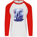 An Elephant Watercolour Mens L/S Baseball T-Shirt White/Red
