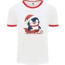 Cute Christmas Penguin & Sledge Funny Xmas Mens Ringer T-Shirt White/Red