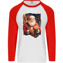 Christmas Traditional Santa With Cookies Xmas Mens L/S Baseball T-Shirt White/Red