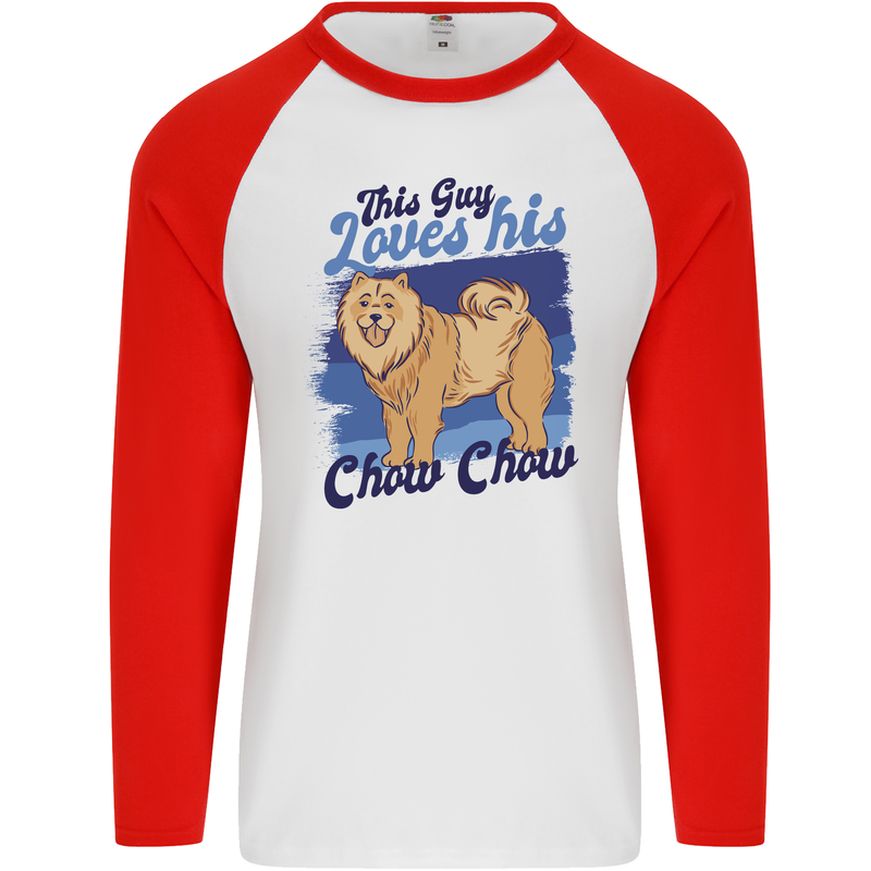 This Guy Loves His Chow Chow Dog Mens L/S Baseball T-Shirt White/Red