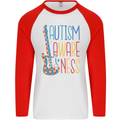 Autism Awareness Guitar Guitarist Mens L/S Baseball T-Shirt White/Red