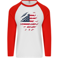 Torn USA Flag Independance Day Football Mens L/S Baseball T-Shirt White/Red