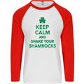 Keep Calm & Shamrocks St. Patrick's Day Mens L/S Baseball T-Shirt White/Red
