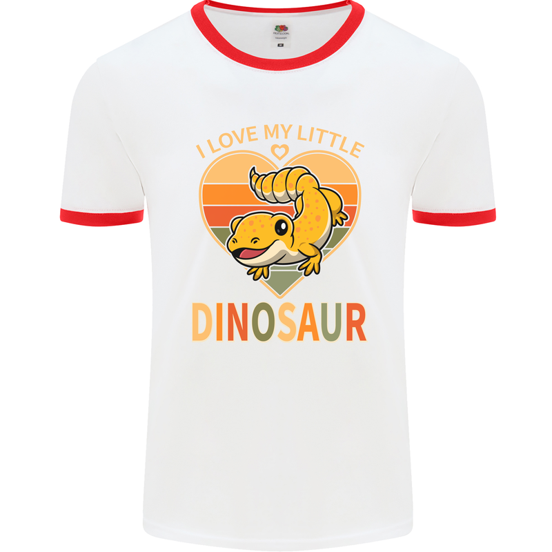 I Love My Little Dragon Bearded Dragon Mens Ringer T-Shirt White/Red