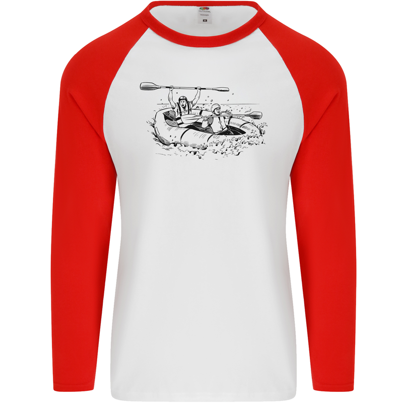 Dinghy Rapids White Water Rafting Whitewater Mens L/S Baseball T-Shirt White/Red