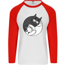 Cat and Dog Yin Yang Mens L/S Baseball T-Shirt White/Red