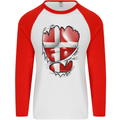 Gym Danish Flag Ripped Muscles Denmark Mens L/S Baseball T-Shirt White/Red