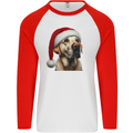 Christmas Golden Labrador Xmas Hat Dog Mens L/S Baseball T-Shirt White/Red