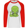 Angry Alien Finger Flip Funny Offensive Mens L/S Baseball T-Shirt White/Red