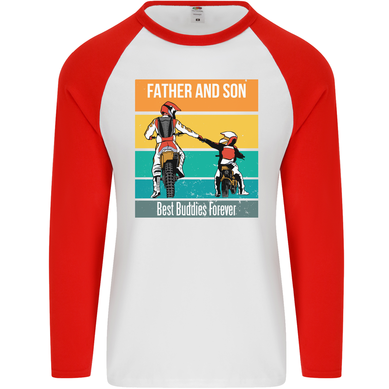 Motocross Father & Son Father's Day Mens L/S Baseball T-Shirt White/Red