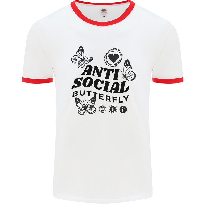 Antisocial Butterfly Mens Ringer T-Shirt White/Red