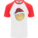 Christmas Bitcoin Wearing a Christmas Hat Crypto Mens S/S Baseball T-Shirt White/Red