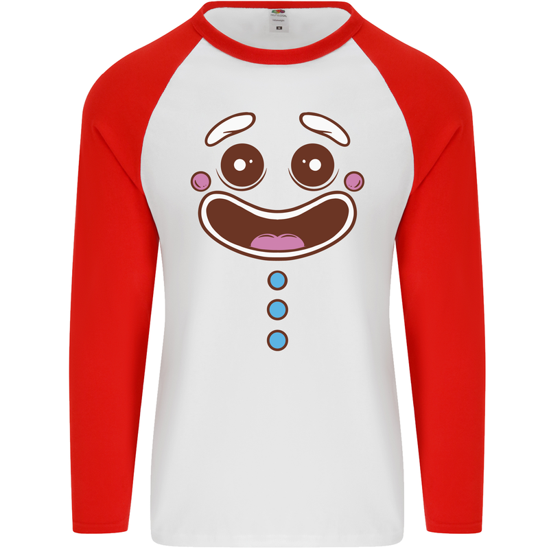 A GingerBread Man Mens L/S Baseball T-Shirt White/Red