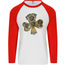 Steampunk Shamrock Mens L/S Baseball T-Shirt White/Red