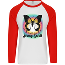 Fragile Skin Strong Spirit Butterfly Mens L/S Baseball T-Shirt White/Red