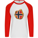 The Norwegian Flag Fire Effect Norway Mens L/S Baseball T-Shirt White/Red