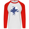 Torn Finland Flag Finnish Day Football Mens L/S Baseball T-Shirt White/Red