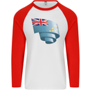 Curled Tuvalu Flag Tuvaluan Day Football Mens L/S Baseball T-Shirt White/Red