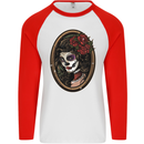 Day of the Dead La Catrina DOTD Sugar Skull Mens L/S Baseball T-Shirt White/Red