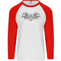 St Georges Day Roman Skull Wings Panther Mens L/S Baseball T-Shirt White/Red