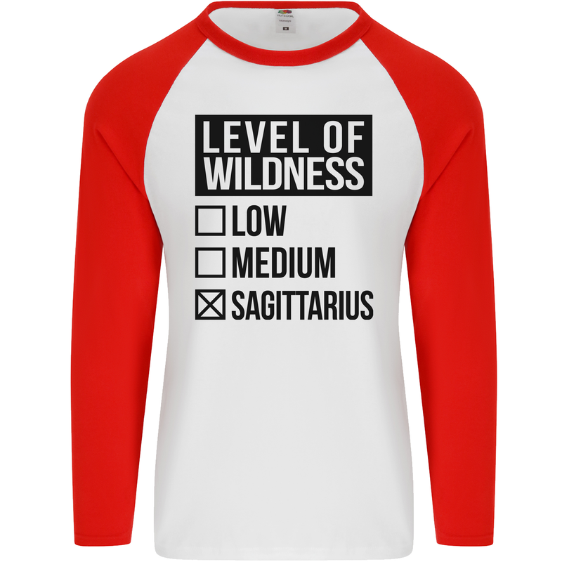 Levels of Wildness Sagittarius Mens L/S Baseball T-Shirt White/Red