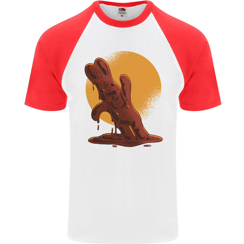 A Melting Chocolate Bunny Easter Mens S/S Baseball T-Shirt White/Red