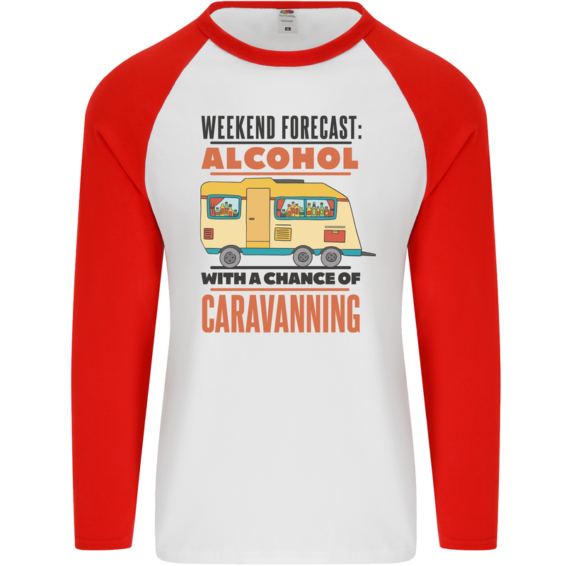 Funny Alcohol Caravanning Caravan Beer Mens L/S Baseball T-Shirt White/Red