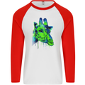 Giraffe Watercolour Mens L/S Baseball T-Shirt White/Red