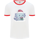 Cute Christmas Axoloti Wearing a Chirstmas Hat Xmas Mens Ringer T-Shirt White/Red
