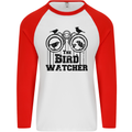 The Bird Watcher Watching Funny Mens L/S Baseball T-Shirt White/Red