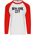 New York City as Worn by John Lennon Mens L/S Baseball T-Shirt White/Red