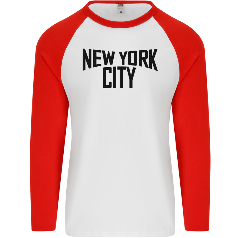 New York City as Worn by John Lennon Mens L/S Baseball T-Shirt White/Red