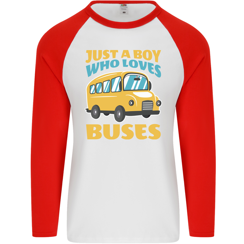 Just a Boy Who Loves Buses Bus Mens L/S Baseball T-Shirt White/Red