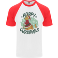 Hoppy Christmas Funny Kangaroo Xmas Mens S/S Baseball T-Shirt White/Red