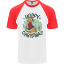 Hoppy Christmas Funny Kangaroo Xmas Mens S/S Baseball T-Shirt White/Red