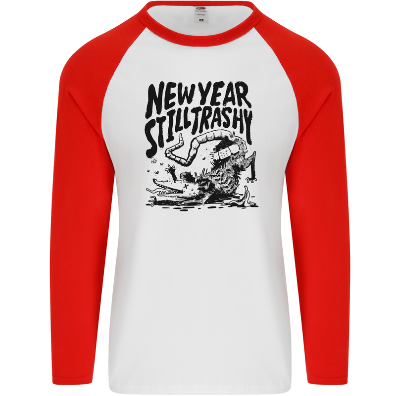Happy New Year Still Trashy Possum Mens L/S Baseball T-Shirt White/Red