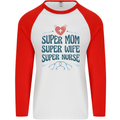 Super Mom Wife Nurse Mothers Day Gift Mens L/S Baseball T-Shirt White/Red