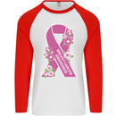 Breast Cancer Awareness Bow Mens L/S Baseball T-Shirt White/Red