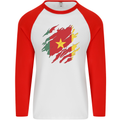 Torn Cameroon Flag Cameroonian Day Football Mens L/S Baseball T-Shirt White/Red