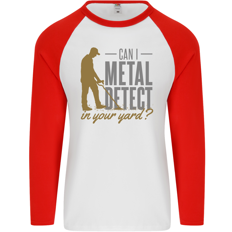 Can I Metal Detect Funny Detecting Detector Mens L/S Baseball T-Shirt White/Red