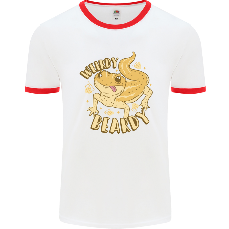 Weirdy Beardy Funny Bearded Dragon Mens Ringer T-Shirt White/Red