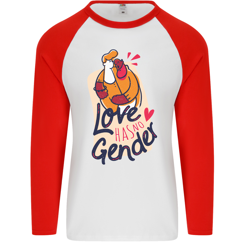 LGBT Love Has No Gender Gay Pride Day Mens L/S Baseball T-Shirt White/Red