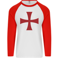 Knights Templar Cross Fancy Dress Outfit Mens L/S Baseball T-Shirt White/Red