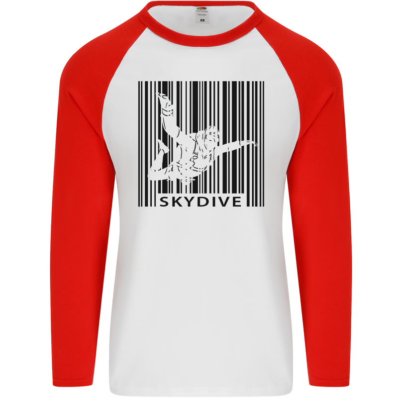 Skydiving Barcode Skydive Skydiver Freefall Mens L/S Baseball T-Shirt White/Red