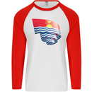 Curled Kiribati Flag Day Football Mens L/S Baseball T-Shirt White/Red