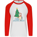 Santa Miau Funny Christmas Cat Xmas Meow Mens L/S Baseball T-Shirt White/Red