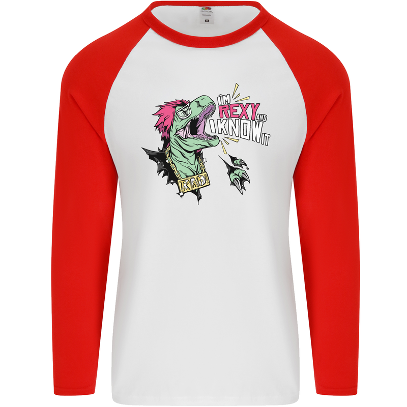 Dinosaurs T-Rex I'm Rexy and I Know It Sexy Mens L/S Baseball T-Shirt White/Red