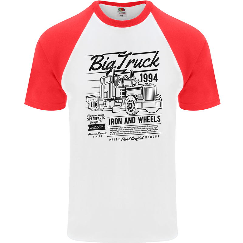 HGV Driver Big Truck Lorry Mens S/S Baseball T-Shirt White/Red