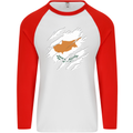 Torn Cyprus Flag Cypriot Day Football Mens L/S Baseball T-Shirt White/Red