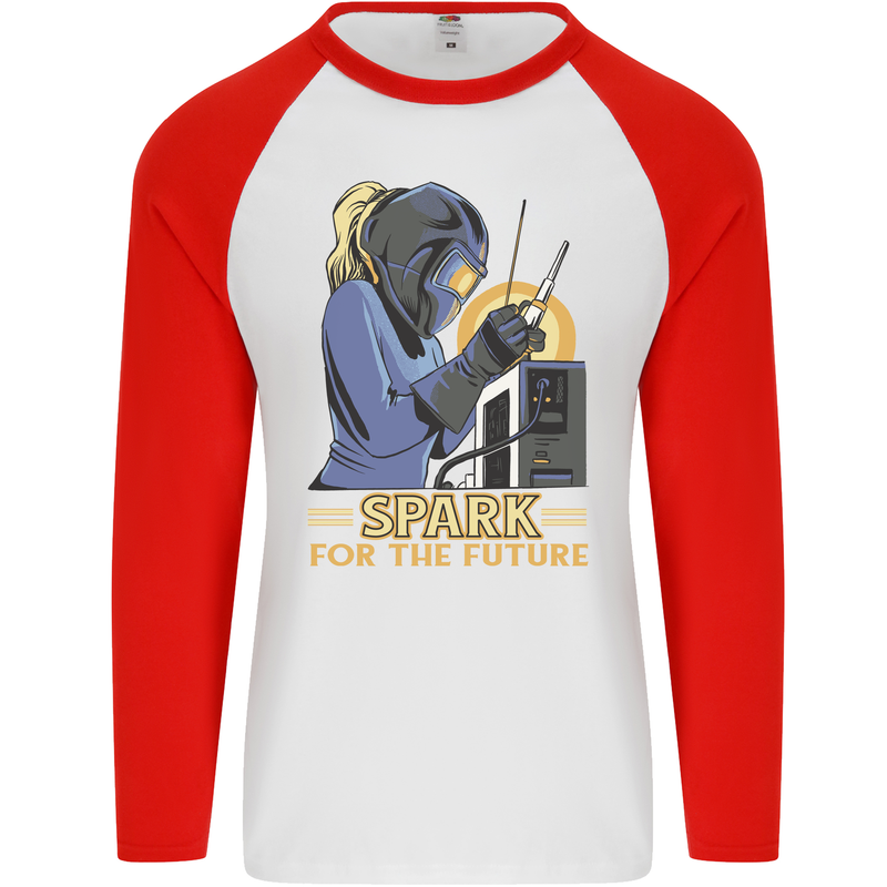 Future Spark Female Welder Welding Mens L/S Baseball T-Shirt White/Red